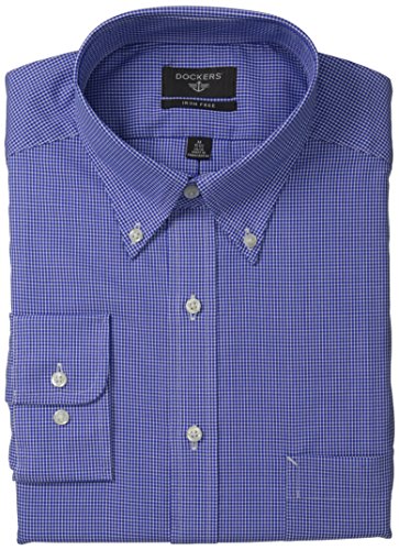 Dockers Men's Non-Iron Classic Fit  Mini-Checkered Button-Front Shirt, Light Blue, 15.5x34/35