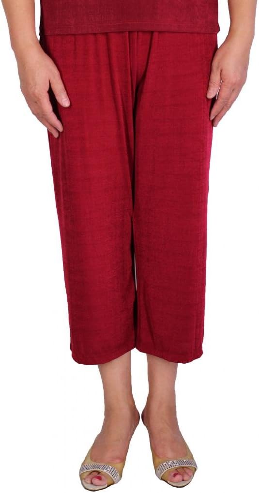 Women's Spandex High Waist Elastic Capri Pants Made in USA Dark Red