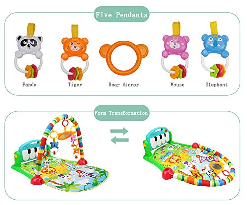 WYSWYG Baby Gym Jungle Musical Play Mats for Floor, Kick and Play Piano Gym Activity Center with Music, Lights, and Sounds Toys for Infants and Toddlers Aged 0 to 6 to 12 Months (Pink)