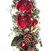 [9 Foot Artificial Christmas Garland] - Red Magnolia Collection - Red and Gold Decoration - Pre Lit with 100 Warm Clear Colored LED Mini Lights - Includes Remote Controlled Battery Powered Timer