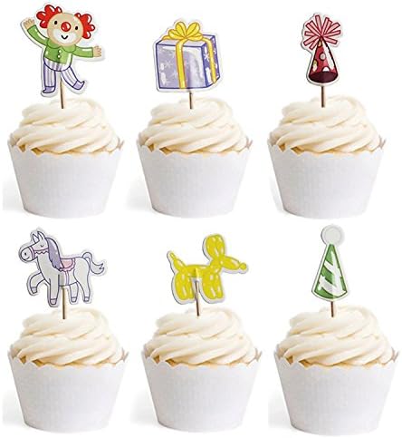 Circus Cupcake Toppers Clown Themed Party Decorative 24pcs By GOCROWN