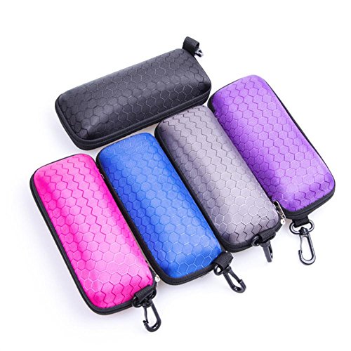 Kinbelle Sunglasses Hard Case Colorful Rectangle Zipper Eye Glasses Box Eyewear Protector Bag Holder with Hook Rose Red - Thumbnail 3