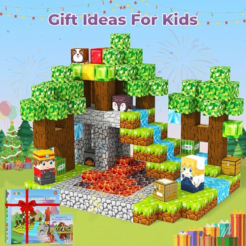 Moonmen 100PCS Magnetic Blocks Magnetic Tiles for Kids, Joyful Pet Paradise Building Blocks Set - Wooden House Playset STEM Montessori Sensory Toys Creative Games for 3+Year Old Kids Age 3+ Years Old