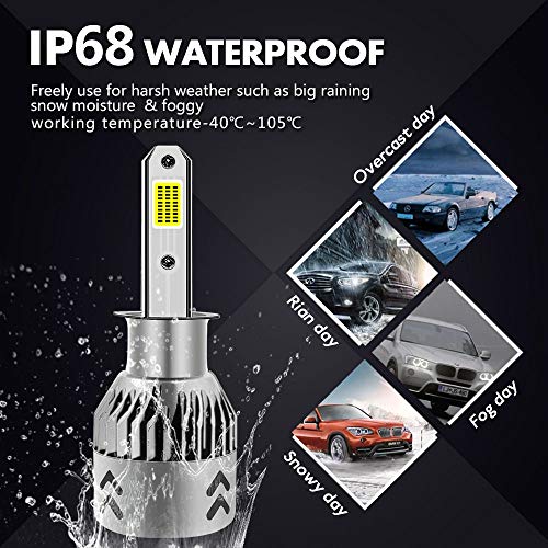 FANTELI H3 3000K Yellow LED Headlight Bulbs All-in-One Conversion Kit - 72W 8000LM Fog Driving Lights Foglights Extremely Bright - Thumbnail 2