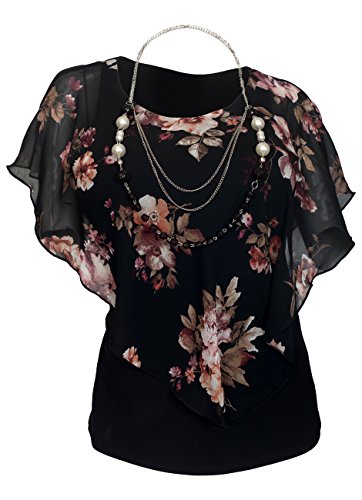 Evogues plus size layered poncho top floral print black…