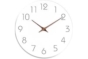Mosewa Wall Clock Battery Operated 8 Inch White Silent Non Ticking Simple Minimalist Wooden Decorative for Kitchen Bathroom Bedroom Living Room Office