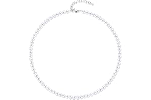 Aleasha Faux Pearl Strand 4mm-10mm 14"-22" White Pearl Necklace Choker Women Men Wedding Jewelry