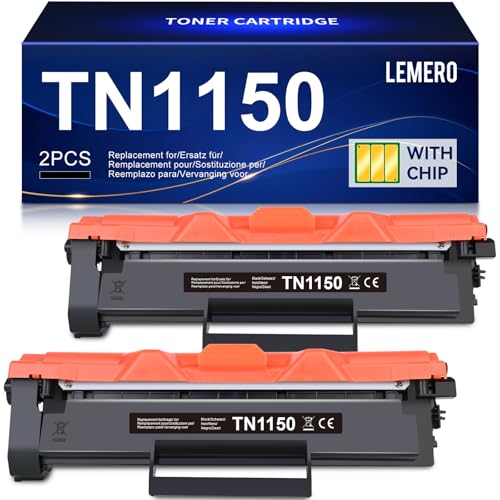 Lemero TN1150 Toner Compatible with Brother HL-L1240W DCP-L1640W DCP-L1660W - Replacement for TN-1150 Black with Chip - 2 x 1000 Pages (2000 Total) Pack of 2