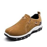 gracosy Men's Slip On Sneaker, Casual Loafers Suede Hiking Shoes Outdoor Flat Non-Slip Shoes Shock Absorption Walking Shoes