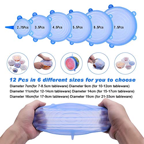 Silicone Stretch Lids -Tiaoyeer 12 Pcs Reusable Container Bowl Food Saver Covers Fit Various Shapes Sizes,Non-Stick Storage Covers for Keeping Food Fresh,Safe in Dishwasher, Microwave and Freezer - Thumbnail 4