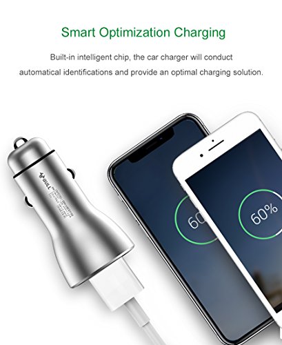 BULL Dual USB Car Charger - Smart, Fast and Safe Charger for iPhone iPad Samsung Android Phones, 2017 iF Design Award Winner, 3.6A/18W,Silver (Digit Silver) - Thumbnail 4