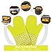 KEDSUM Heat Resistant Silicone Oven Mitts, 1 Pair of Extra Long Potholder Gloves with Bonus 1 Pair of Mini Cooking Pinch Grips, Non-Slip Cotton Lining Kitchen Glove for Baking, Barbeque, Green
