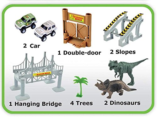 ONTOPON Dinosaur Tracks Circuit 2 Car 142 Pieces Modular, Magic and Games Circuit Car Toy with Ultra Fun Accessories(142p)