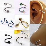 Pixnor 2 X Stylish Multifunction Unisex S Twist Nose Lip Eyebrow Ring Earring Nose Stud (Colorful)