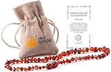 Real Baltic Amber Teething Necklace | Natural Tooth & Gum Anti-Inflammatory Jewelry for Babies and Toddlers | Helps Sooth Drooling & Teething Pain | Girls & Boys (Dark Cognac)