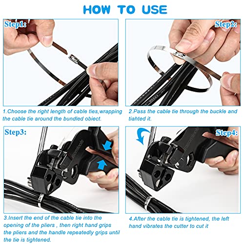 Stainless Steel Cable Tie Gun & Slide Tie Tool, Metal Tie Gun with 200pcs 4.6*270mm Stainless Steel Cable Ties