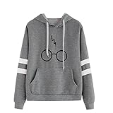 Minetom Women's Autumnn Fashion Long Sleeve Pullover Harry Potter Glasses Prints Hoodies Hooded Sweatshirt Sweater Tops Gray US 4