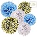 Andaz Press Hanging Tissue Paper Pom Poms Party Decor Trio Kit with Free Party Sign, Gold, Baby Blue, White, 6-Pack, for Boy Baby Shower Baptism Decorations