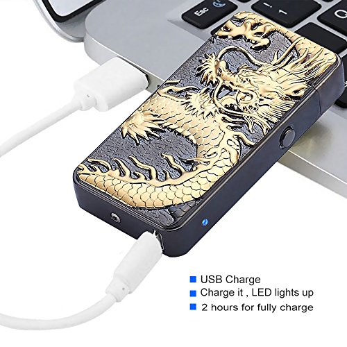Pard Relief Dragon Windproof Cross Arc Lighter, USB Rechargeable Flameless Electronic Pulse Arc Cigarette Lighter, Black