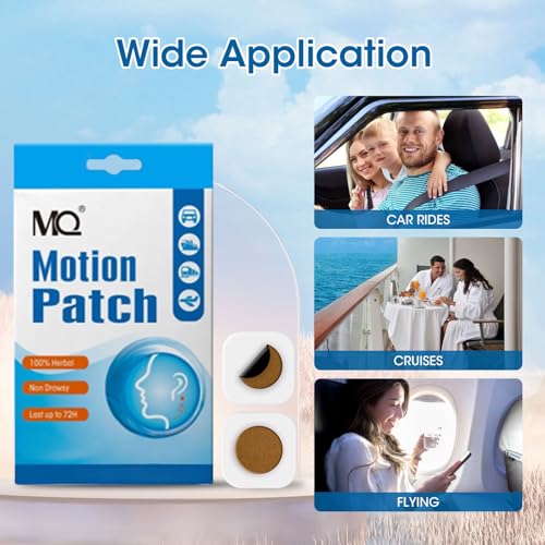 MQ Motion Sickness Patch,20 Count,Non Drowsy Sea Sickness Patches Behind Ear for Cruise Ship Travel, Waterproof Car Sick Patches Fast Acting & Long Last 72H