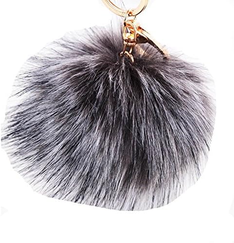 Jiana Korea Faux Fox Fur Ball Keychain Fur Key Chain Car Bag Hanging Charm Pendant Keyring, Gray