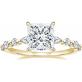 EAMTI 2CT 925 Sterling Silver Ring Princess Cut CZ Engagement Ring Marquise & Round Cubic Zirconia Wedding Band for Women Size 3-13