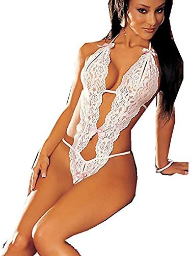 NWDoll Sexy Lingerie V-sharpe Lace Baby Doll Bodysuit for Women (White)