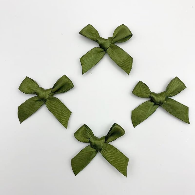SYSUII Pack of 100 Mini Satin Ribbon Bows 3.5 cm x 3.2 cm Mini Satin Bows Bowknot Small Satin Ribbon Bows Made of Polyester for Wedding Decoration Cards DIY Crafts Gift Wrapping - Green #2