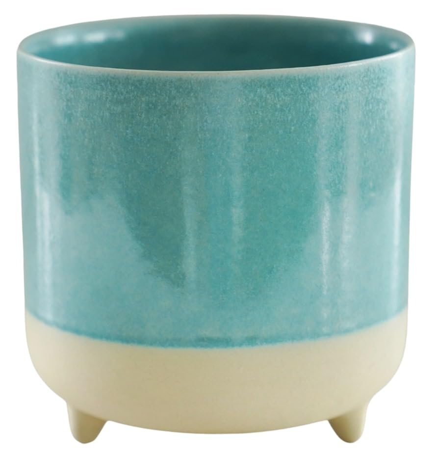 Ivyline Jolie Matte Reactive Glaze Tri-Foot Planter in Aqua - Stylish and Waterproof - Indoor Ceramic Raised Houseplant Pot with Feet - H12cm x D12cm