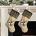 Ivenf Christmas Stockings, 2 Pcs 18 inches Large Burlap Embroidered Reindeer with Plush Faux Fur Cuff Stockings, for Family Holiday Xmas Party Decorations