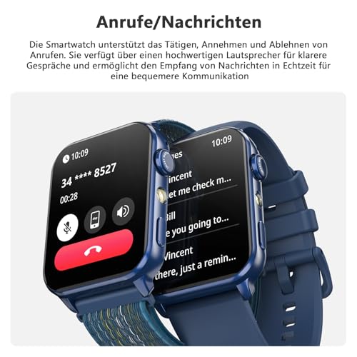 Blackview Smart Watch Women Bluetooth Calls/LED Lights/2 Wristbands (Silicone/Nylon) Sports Watch with Pulse Sleep SpO2 Steps Calorie Kilometer Monitor 350mAh (6+ Days) Fitness Watch for Android iOS