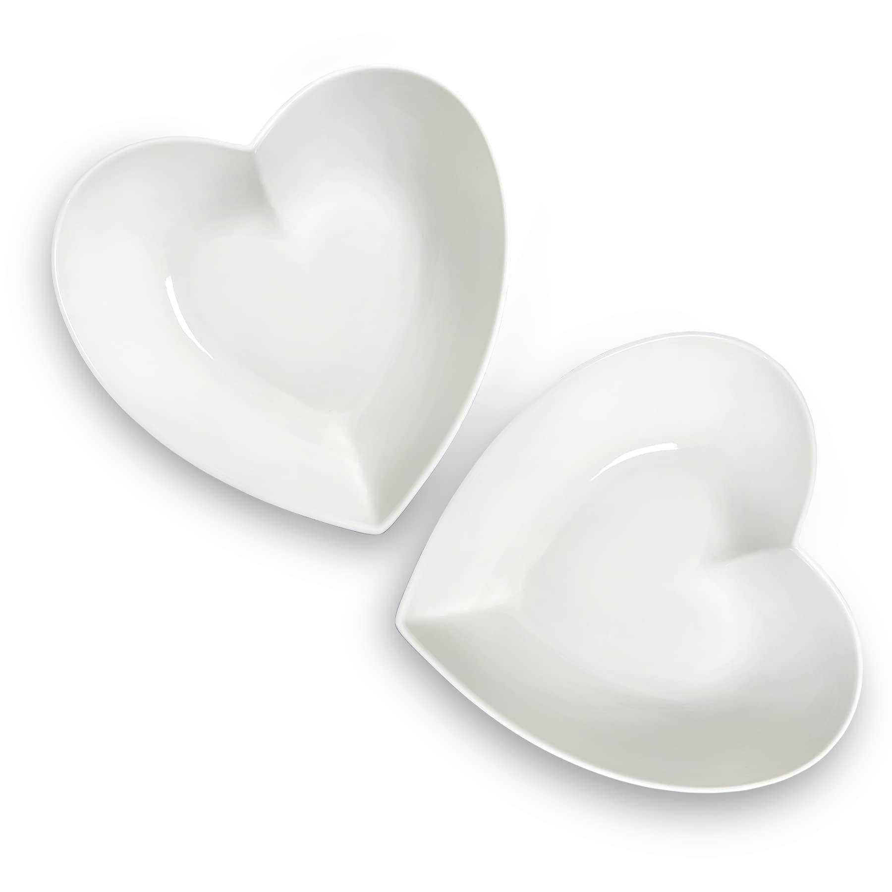 Keponbee Big Heart Shaped Bowls 2pcs Porcelain White Heart-Shaped Dish for Desserts/Salad/Fruit/Pasta or Romantic Dinner, 23cm