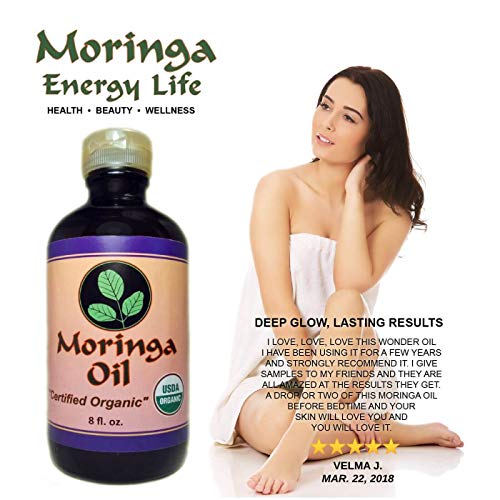Moringa Energy Oil - USDA Organic Moringa Oil - 100% Pure Moringa Seed Oil - Cold Pressed 8 oz glass - //coolthings.us
