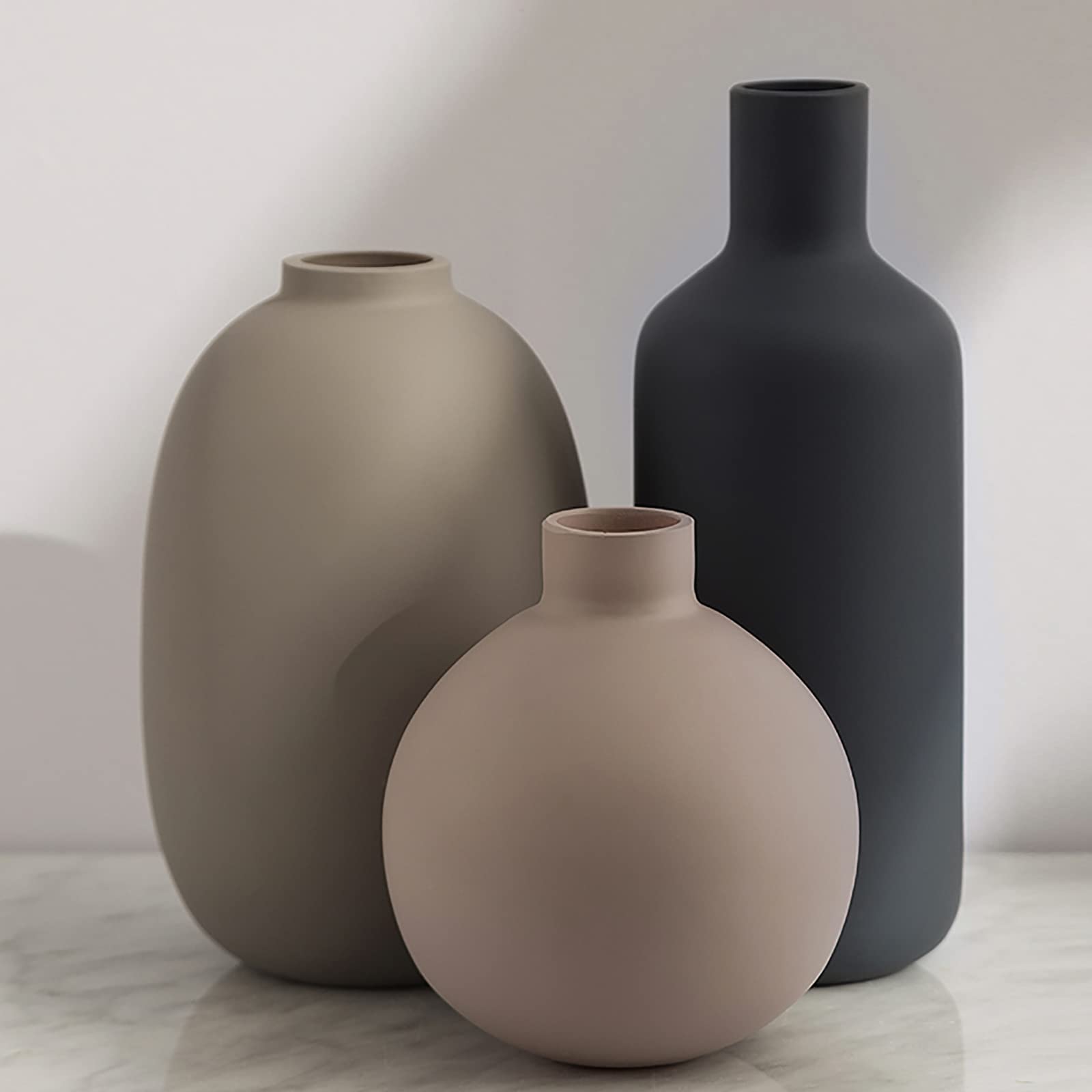 Photo 1 of Smiletag Ceramic Modern Farmhouse Vase, Neutral Small for Table, Living Room, Shelf, Bookshelf and Entryway Décor, Set of 3