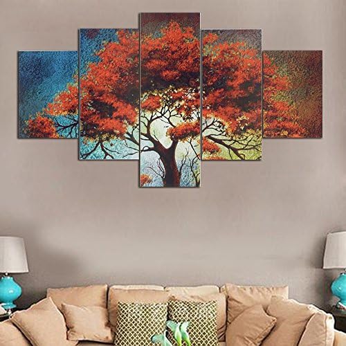 Abstract Design Red Trees &amp; Moon Scenery Painting for Wall Decoration Art Landscape Posters HD Printed(No Frame, 12x16inx2+12x24inx2+12x32inx1)