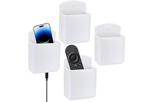 Mulaibdin 4 Pack Wall Mounted Remote Control Holder, TV Remote Holder Hole Free, Self-Adhesive Storage Box Pen Containers Org