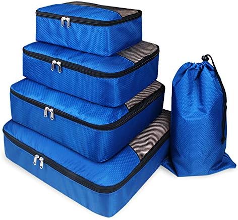 Packing Cubes Bags 5 Piece Value Set, Mesh Luggage Organizers for Travel or Home Storage (Blue)