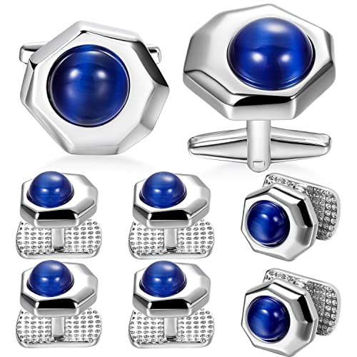 HAWSON Cat Eyes Cufflinks for Men, Cufflinks with Shirt Studs for Groom, Tuxedo Shirt Studs Cufflinks, Mens Formal Kit Business Wedding Accessories