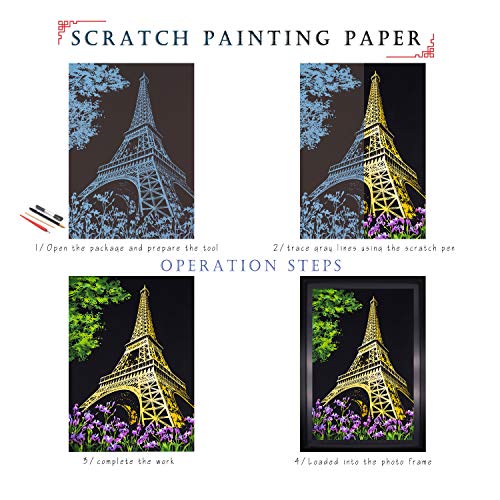 BOTEEN Scratch Painting Rainbow Paper by BOTEEN, Scratch DIY Art Craft City Series Night View Creative Gift, Scratchboard for Adults and Kids ,Craft Kits with 4 Tools&Photo Fram,Size:16''x11'' - Thumbnail 2