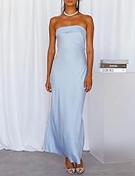 Realtix Satin Silk Backless Tube Tops Maxi Dress