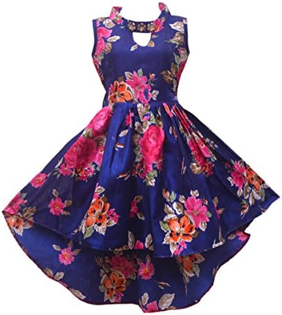 Renish Enterprise Girls Navy Blue Print Frock Party Wear Dress