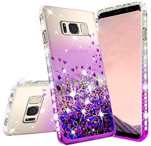 Galaxy Wireless Liquid Glitter Phone Case Compatible for Samsung Galaxy Note 5 Case w/Tempered Glass Screen Protector Shock Proof Quicksand Bling Cute Protective Girls Women Cover - Purple/Clear