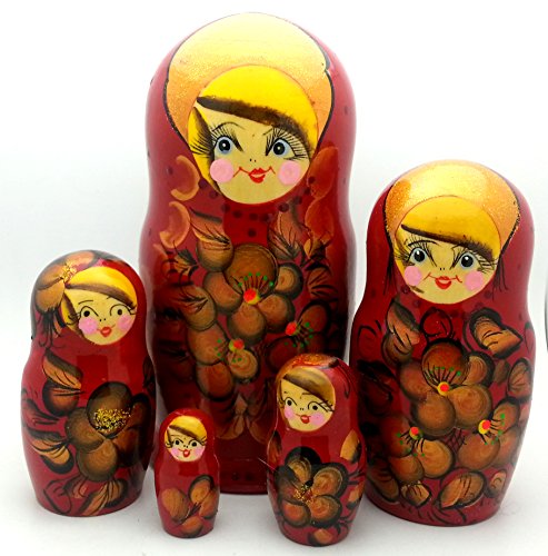 Russian Nesting Doll Matryoshka Hand Painted Nesting Doll set of 5 / Traditional 7 inch Tall
