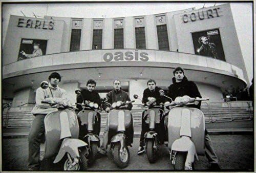Oasis The English Rock Band Music Group with Vespa B&amp;W Photo print poster Size 24”x36” S-0762