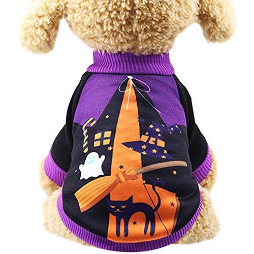 Sanyyanlsy Pet Puppy Purple Halloween Print Sweatshirts Small Dogs Cute Thermal Vest T-Shirt Clothes Fall Winter Costume - Thumbnail 5
