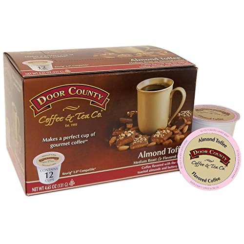 Door County Coffee, Single-Serve Cups for Keurig Brewers, Almond Toffee, 12 Count