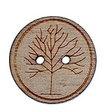 Souarts Natural Color Round Shape 2 Holes Wood Wooden Buttons Life Tree Printed 25mm Pack of 50pcs