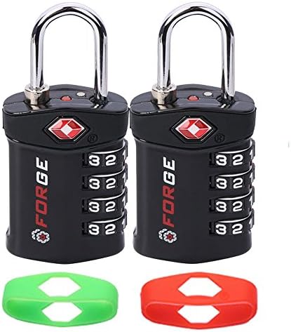 4 Digit TSA Approved Luggage Pelican case Lock, 2 Pack Black with 2 Extra Bands, Change Your Own Color and Combination, Inspection Indicator, Alloy Body