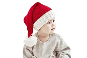EYIGYLYO Christmas Santa Knit Hat for Kids Baby Beanie Winter Hat Family Matching Xmas Party Knitted Hat Red White