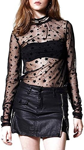 PESTANIX Women Fashion Summer Transparent Floral Mesh Sexy Blouses Girls See Through Shirts